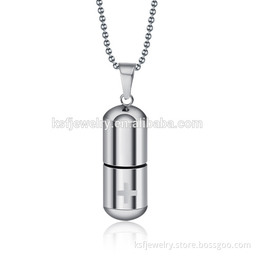 KSF Jewelry Stainless Steel Silver Capsule Pendant Charms Wholesale